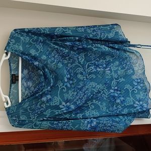 Lane Bryant teal floral blouse wide sleeves 18 20